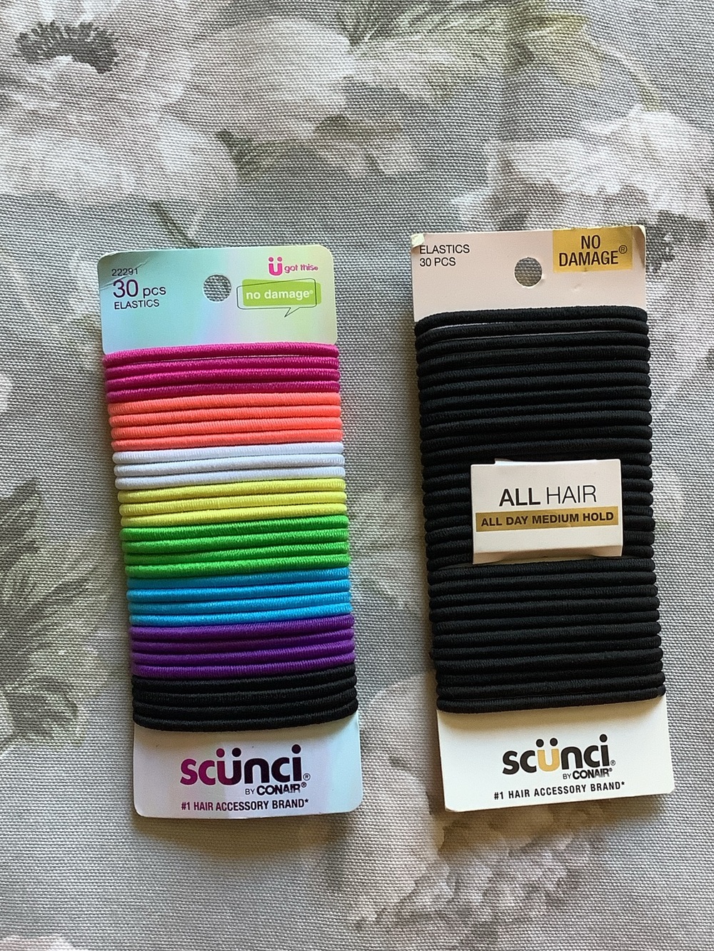 scunci Rainbow and Black No-Damage Hair Elastics Pack